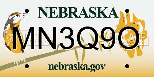 MN3Q9O Nebraska License Plate