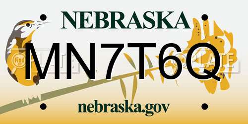 MN7T6Q Nebraska License Plate