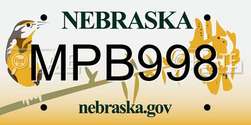 MPB998 Nebraska License Plate