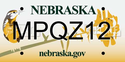 MPQZ12 Nebraska License Plate