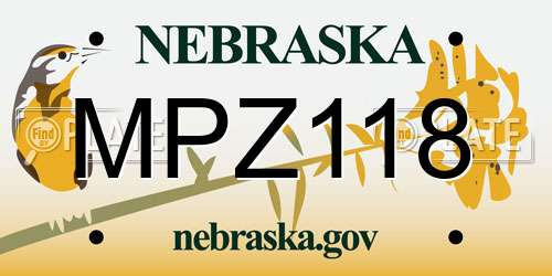 MPZ118 Nebraska License Plate