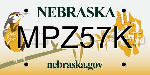 MPZ57K Nebraska License Plate