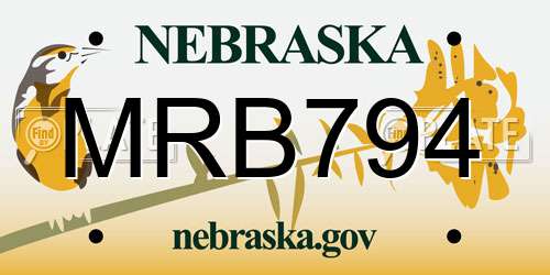 MRB794 Nebraska License Plate