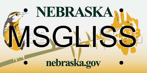 MSGLISS Nebraska License Plate