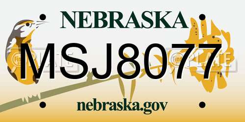 MSJ8077 Nebraska License Plate