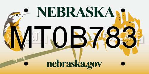 MT0B783 Nebraska License Plate