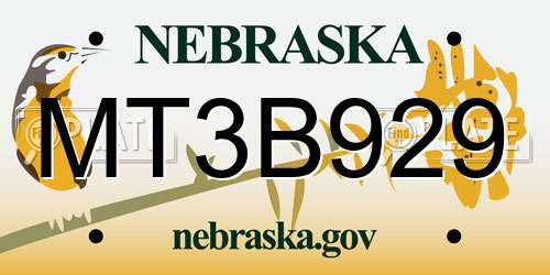 MT3B929 Nebraska License Plate