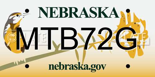 MTB72G Nebraska License Plate