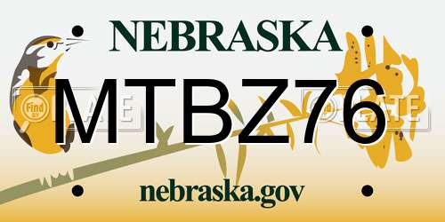 MTBZ76 Nebraska License Plate