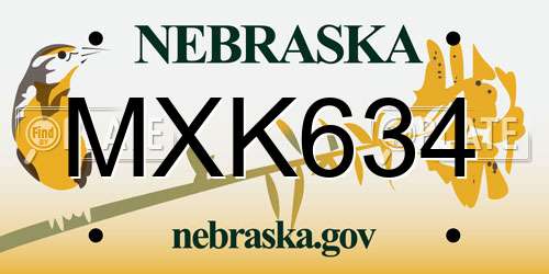 MXK634 Nebraska License Plate