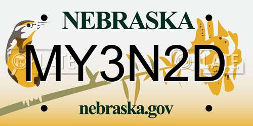 MY3N2D Nebraska License Plate