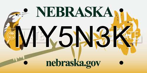 MY5N3K Nebraska License Plate