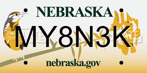 MY8N3K Nebraska License Plate