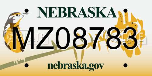 MZ08783 Nebraska License Plate