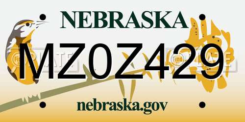 MZ0Z429 Nebraska License Plate