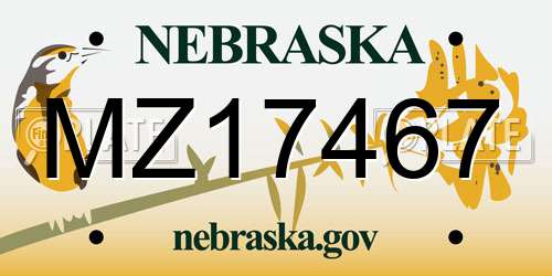 MZ17467 Nebraska License Plate