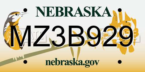 MZ3B929 Nebraska License Plate