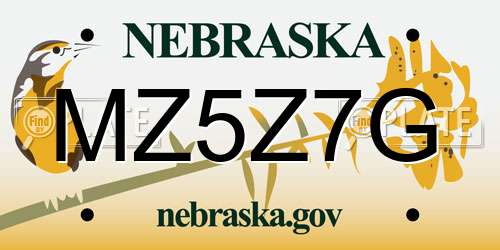 MZ5Z7G Nebraska License Plate