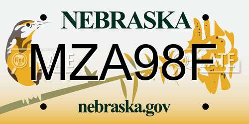 MZA98F Nebraska License Plate