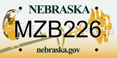 MZB226 Nebraska License Plate