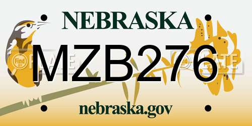 MZB276 Nebraska License Plate