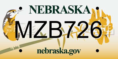 MZB726 Nebraska License Plate