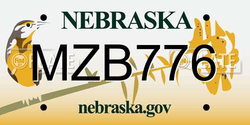 MZB776 Nebraska License Plate