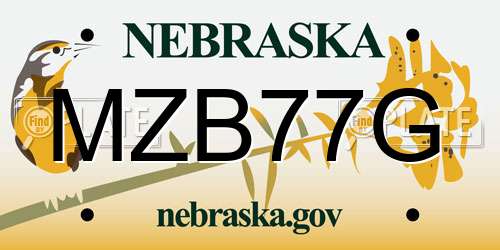 MZB77G Nebraska License Plate