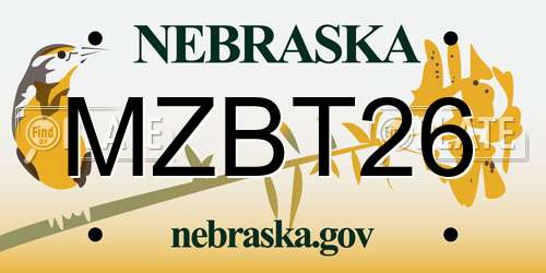 MZBT26 Nebraska License Plate