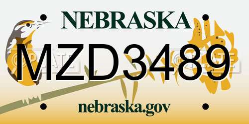 MZD3489 Nebraska License Plate