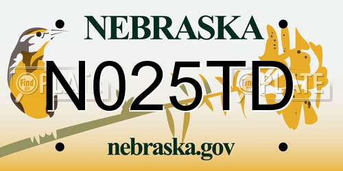 N025TD Nebraska License Plate