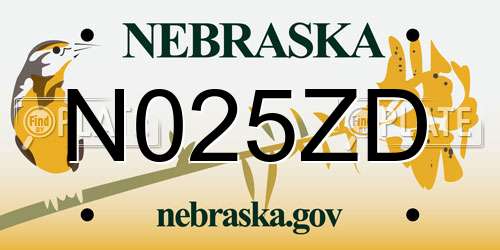 N025ZD Nebraska License Plate