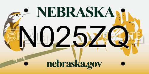 N025ZQ Nebraska License Plate