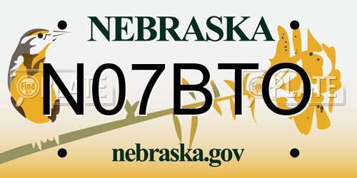 N07BTO Nebraska License Plate