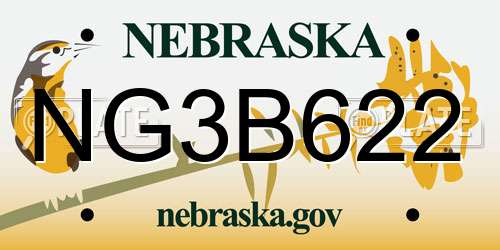 NG3B622 Nebraska License Plate