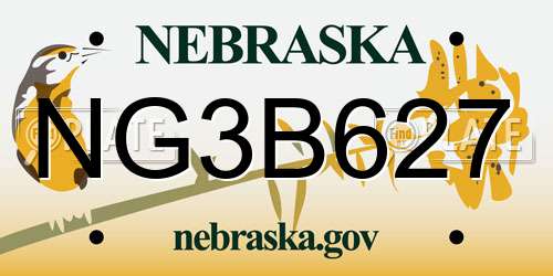 NG3B627 Nebraska License Plate