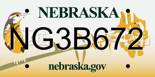 NG3B672 Nebraska License Plate