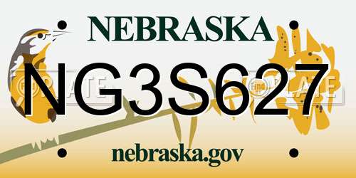 NG3S627 Nebraska License Plate