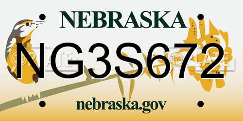 NG3S672 Nebraska License Plate