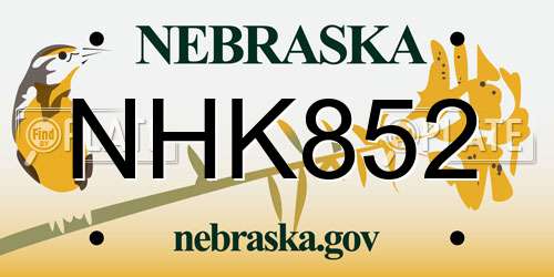 NHK852 Nebraska License Plate