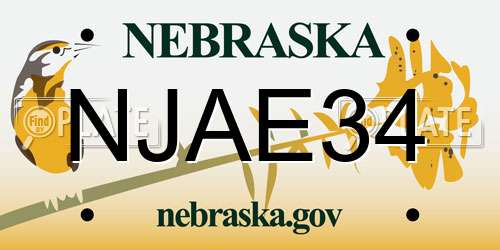 NJAE34 Nebraska License Plate