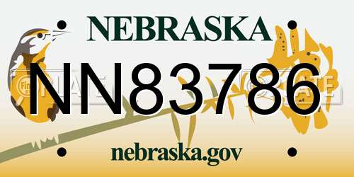 NN83786 Nebraska License Plate