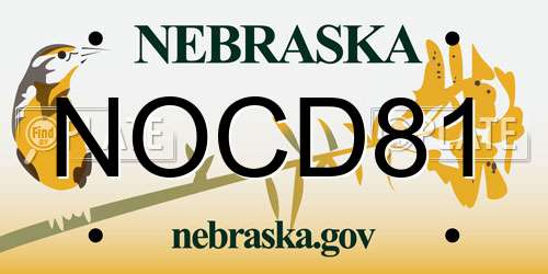 NOCD81 Nebraska License Plate