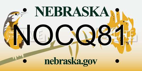 NOCQ81 Nebraska License Plate