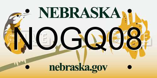 NOGQ08 Nebraska License Plate