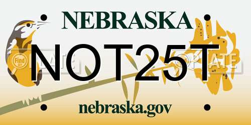 NOT25T Nebraska License Plate