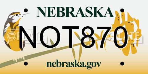 NOT870 Nebraska License Plate