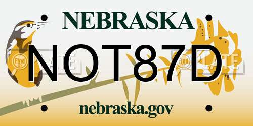 NOT87D Nebraska License Plate