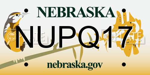 NUPQ17 Nebraska License Plate