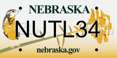 NUTL34 Nebraska License Plate